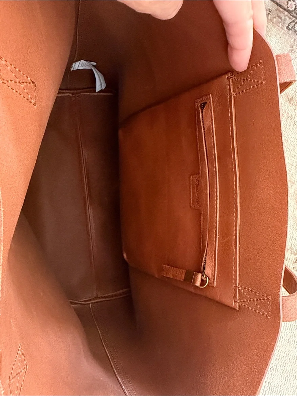 Madewell Cognac Leather Tote with Gold 'YAY' Accent